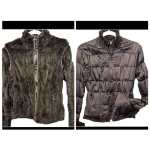 June Brown Reversible Genuine Rabbit Fur‎ Jacket Womens Small Quilted Ruched